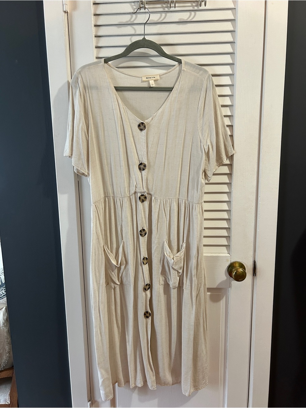 Light Cream Button-Front Midi Dress